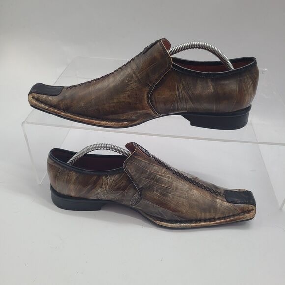 Robert Wayne Garage Mens Shoes Slip On Leather Loafers Square Toe Size 10 Brown